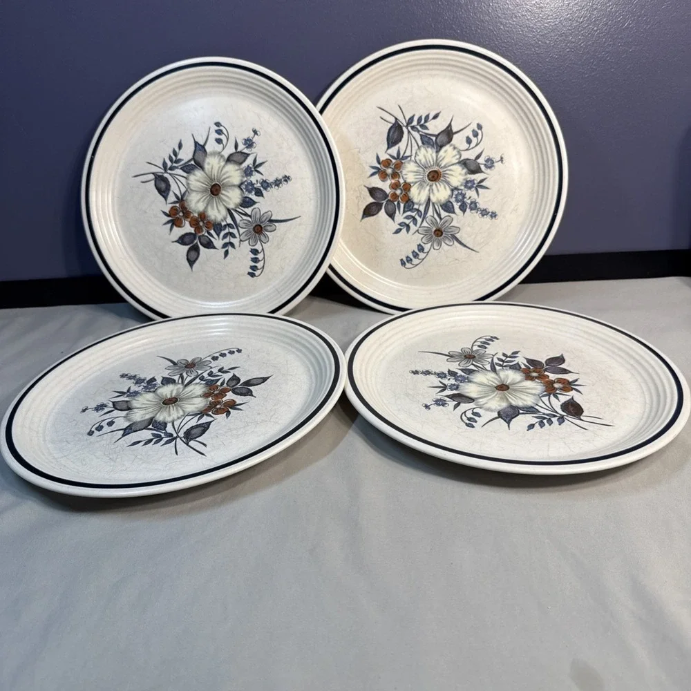 Vintage Town & Country Blue Ridge Stoneware Dinner Plates Set of 4 Japan